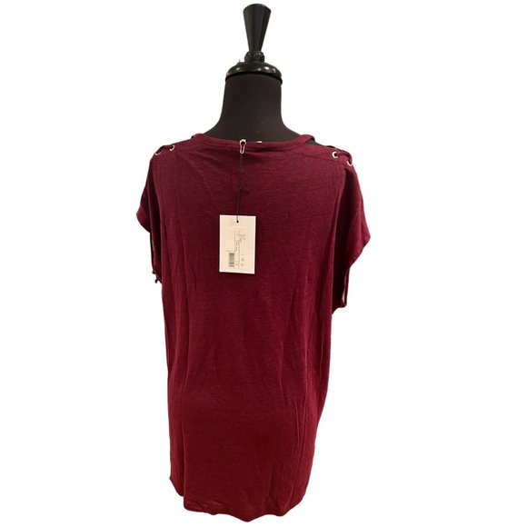 NWT IRO Amery Shoulder Tie T-Shirt in Burgundy 100% Linen Size L - Picture 5 of 12